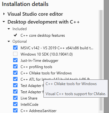 Visual Studio comes packaged with CMake support!