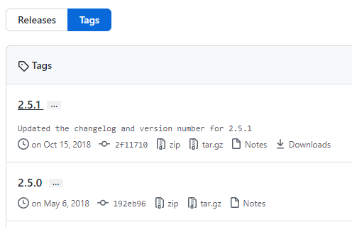 The GIT_TAG value is the tag name from the version you want.