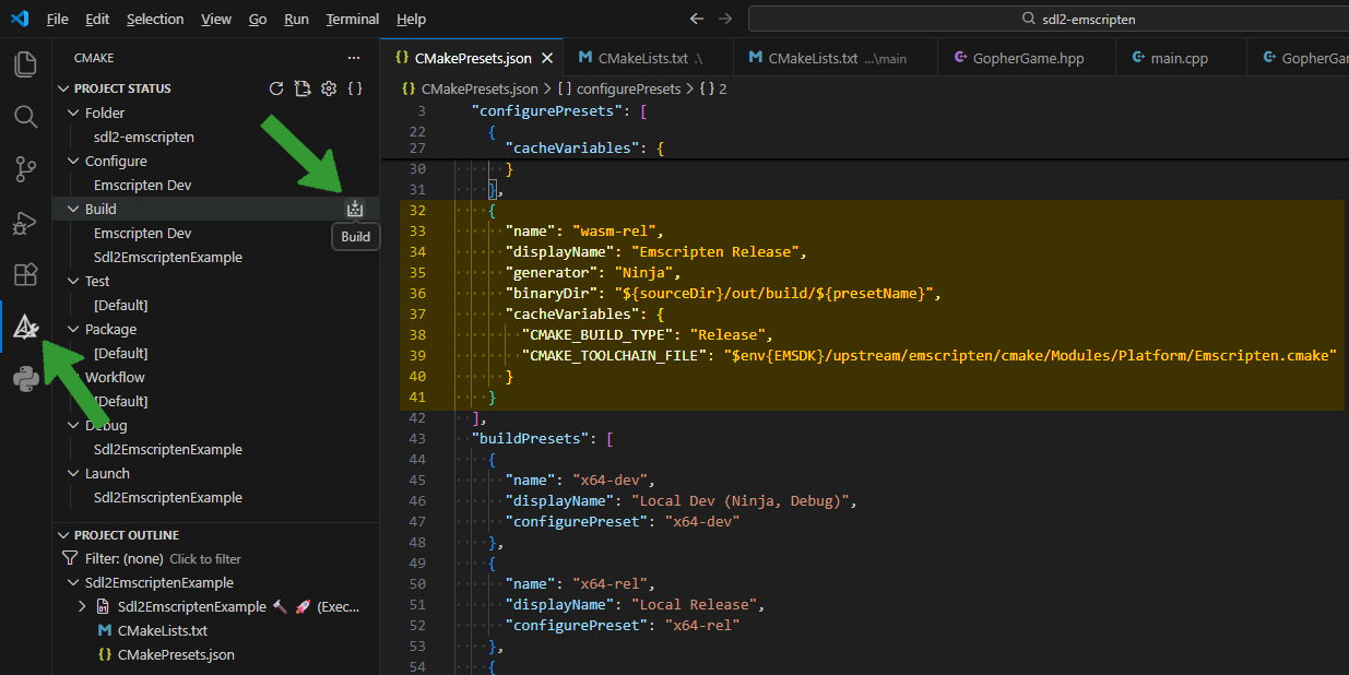 VS Code CMake Sidebar