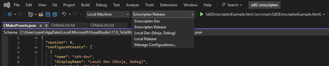 Visual Studio Configurations in the Toolbar